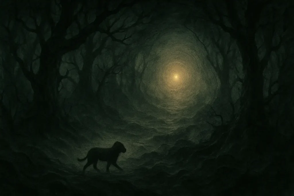 Symbolic image of confusion and karmic attachments, representing challenges a pet's soul faces in the bardo